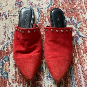 Red suede mules
